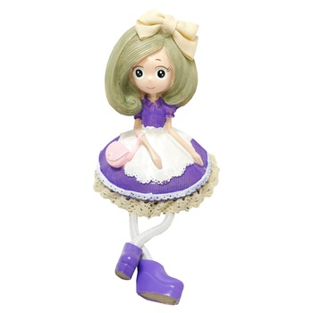 Figurina papusa de rasina, Fata cu rochita mov, D art Flowers, 11 cm Figurina papusa de rasina, Fata cu rochita mov, D art Flowers, 11 cm