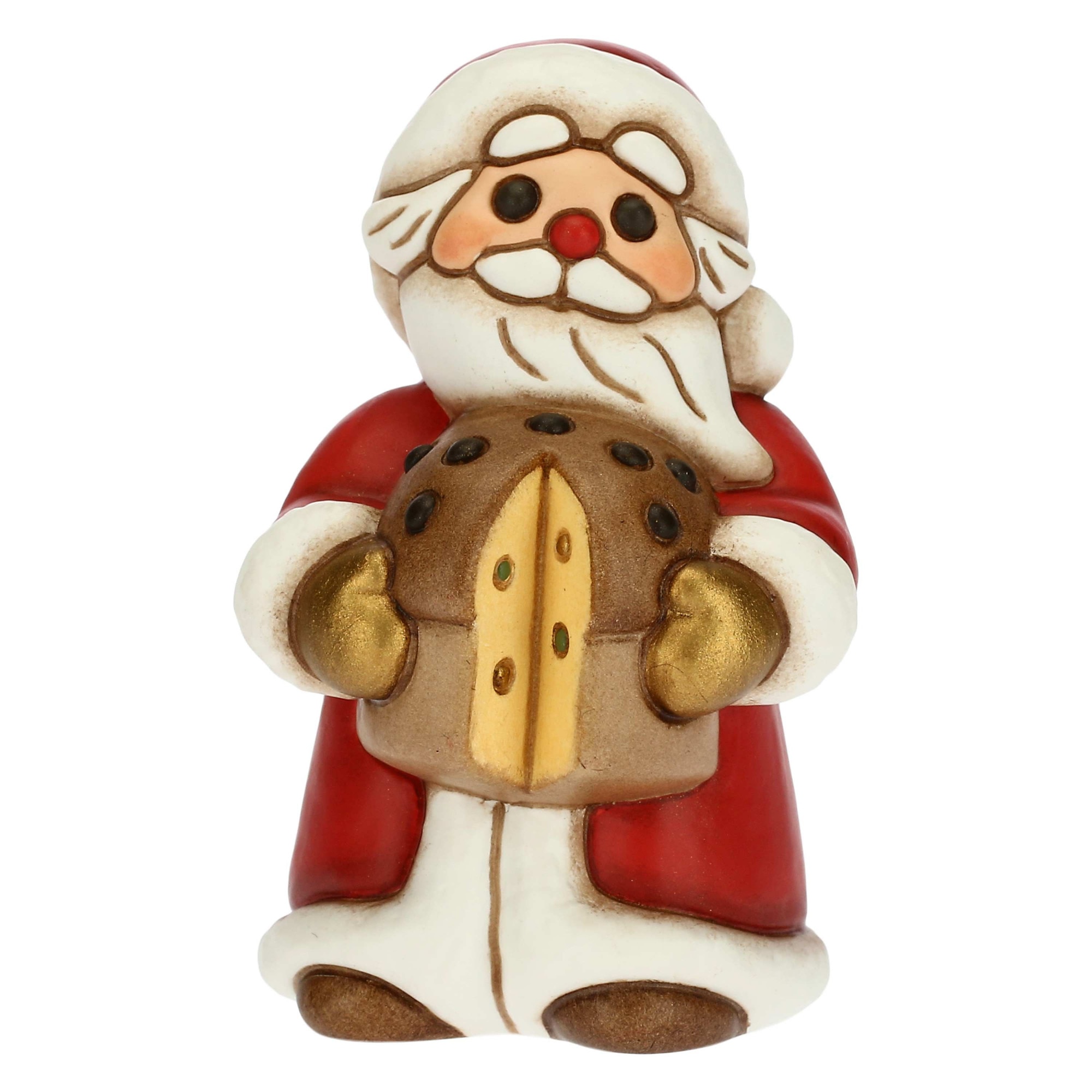 Figurina, Mos Craciun cu panettone, ceramica THUN, 7.5 cm