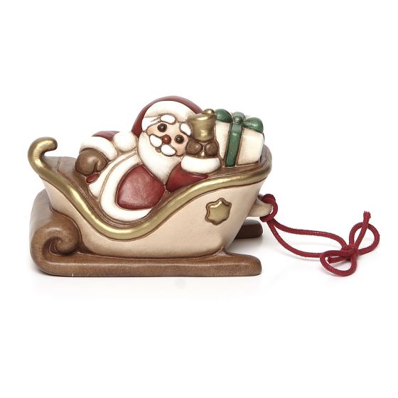 Figurina, Mos Craciun in sanie, ceramica THUN, 6 cm