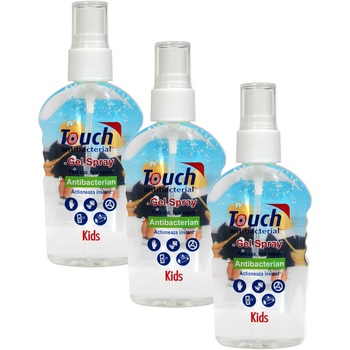 Pachet spray dezinfectant pentru maini Touch, Kids cu efect antibacterian, 3x59 ml Pachet spray dezinfectant pentru maini Touch, Kids cu efect antibacterian, 3x59 ml