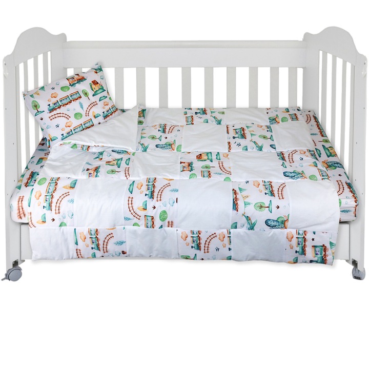 Set Lenjerie cu 4 piese 60/120 cm, bumbac 100%, Sweet Train - Multicolor