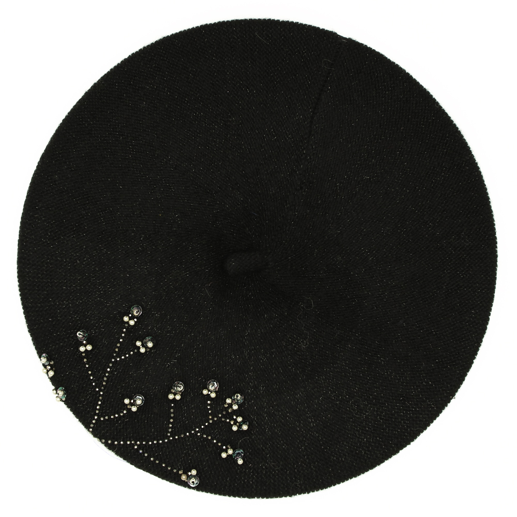 Bereta de dama, 70% acrylic 30% casmir, Negru, cu strasuri si bilute - BSC302