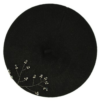 Bereta de dama, 70% acrylic 30% casmir, Negru, cu strasuri si bilute - BSC302 Bereta de dama, 70% acrylic 30% casmir, Negru, cu strasuri si bilute - BSC302