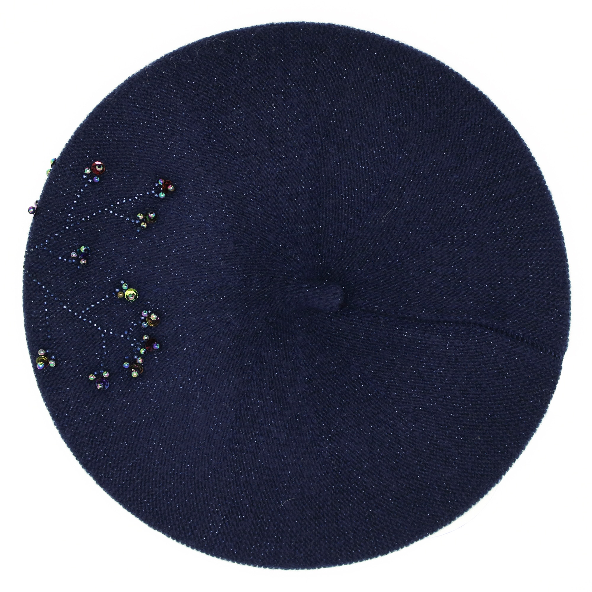 Bereta de dama, 70% acrylic 30% casmir, Bleumarin, cu strasuri si bilute - BSC303