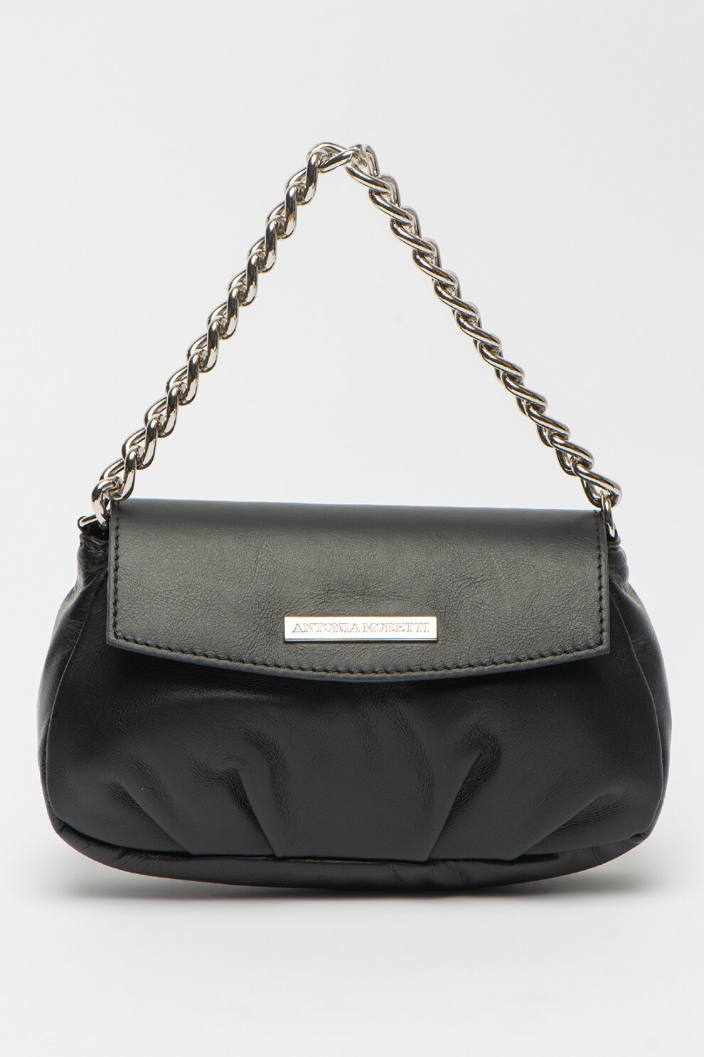 Antonia Moretti, Geanta din piele cu bareta de umar si aplicatie logo metalica, Negru