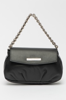 Antonia Moretti, Geanta din piele cu bareta de umar si aplicatie logo metalica, Negru Antonia Moretti, Geanta din piele cu bareta de umar si aplicatie logo metalica, Negru