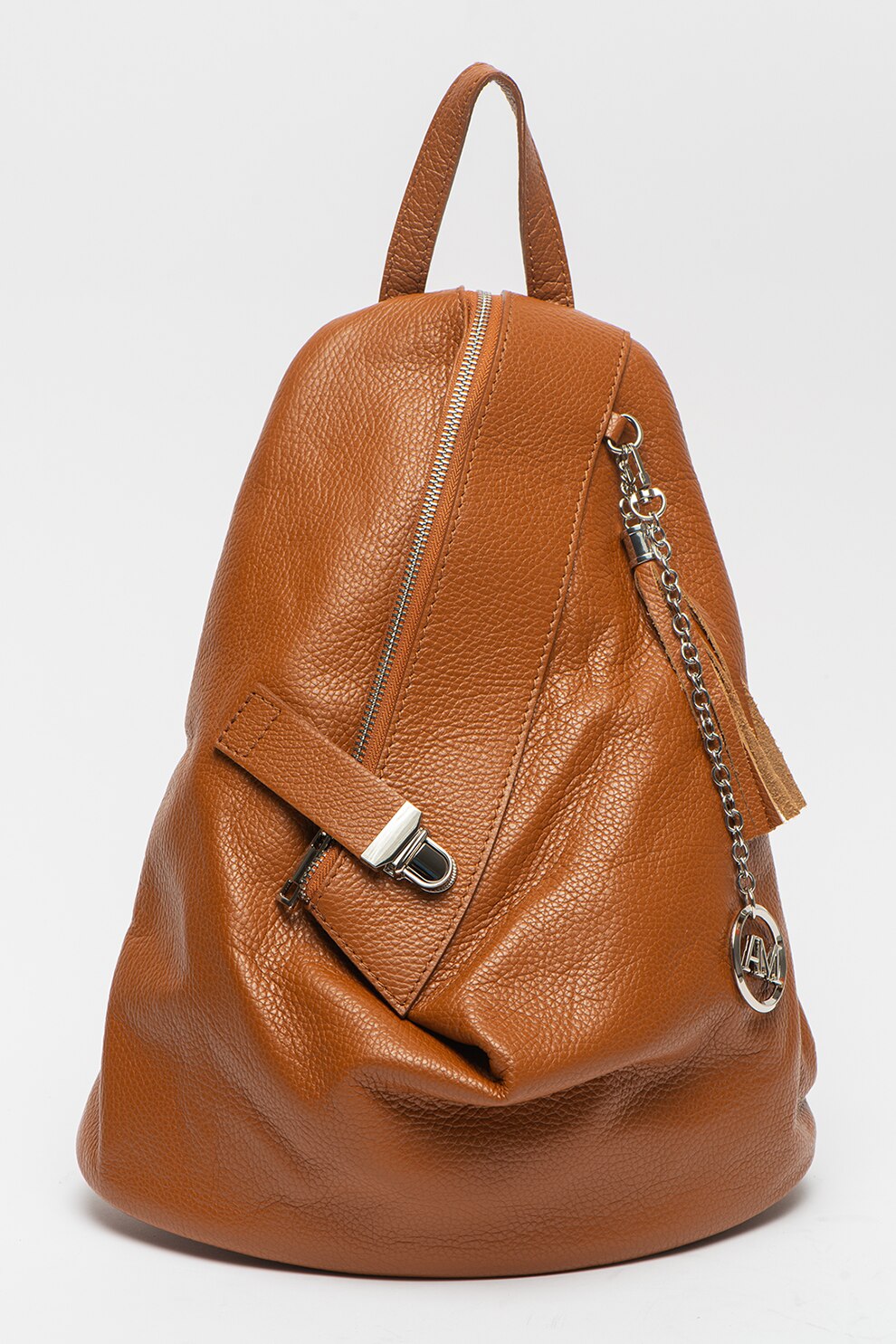 Antonia Moretti, Rucsac de piele cu pandantiv logo detasabil, Coniac