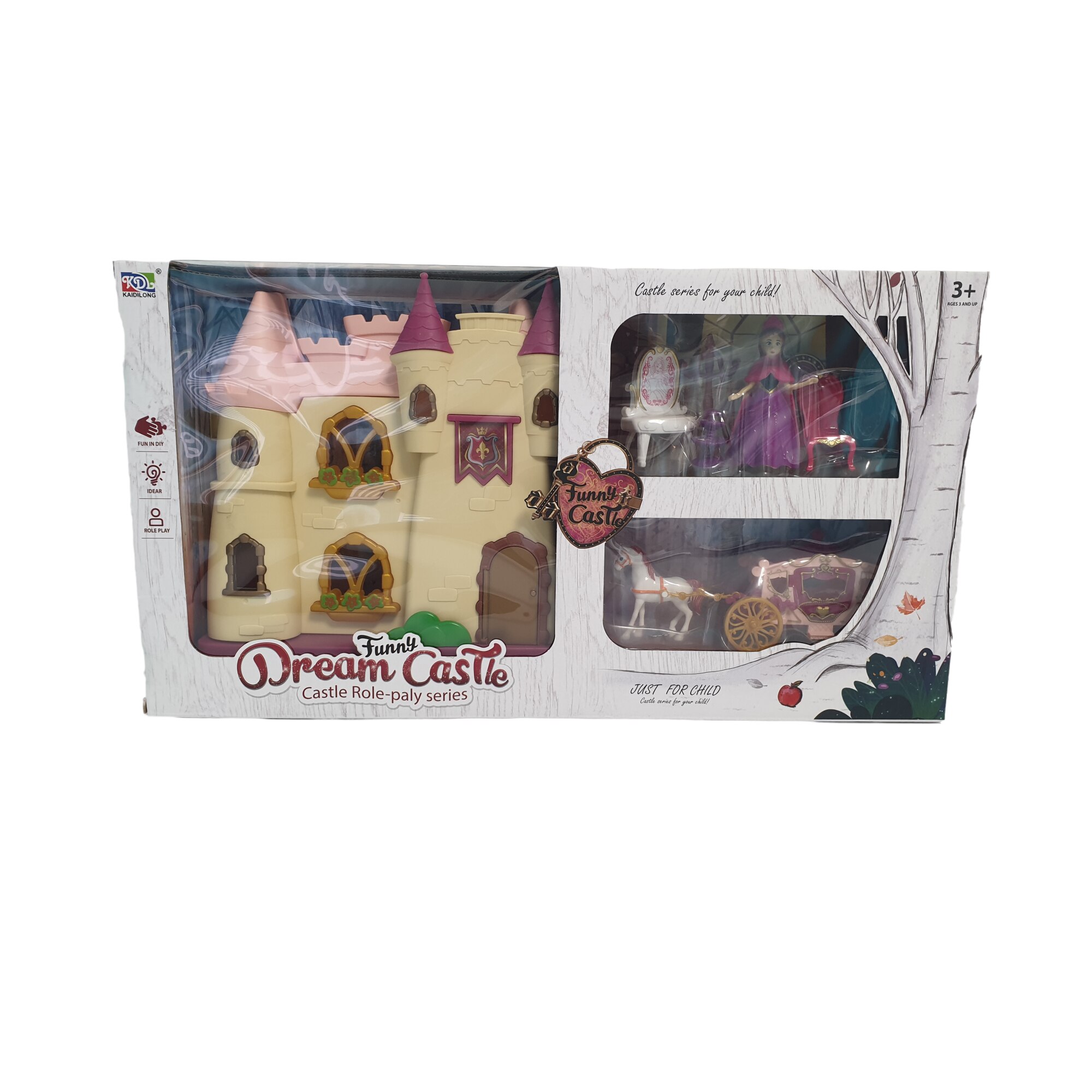 Castel de jucarie cu printesa, mobilier si caleasca cu cai, Funny Dream Castle