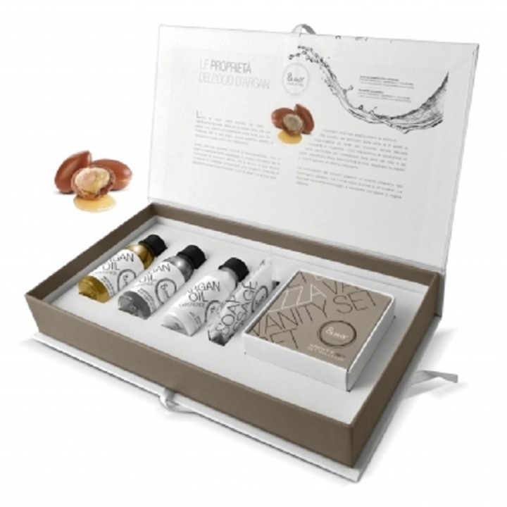 Set cadou EASY, sampon, gel de dus, crema de corp si sapun, cu extract de ulei de argan, 30 ml