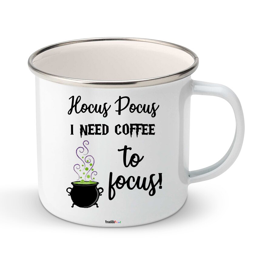 Cana metalica cu email, personalizata pentru Halloween cu mesajul 