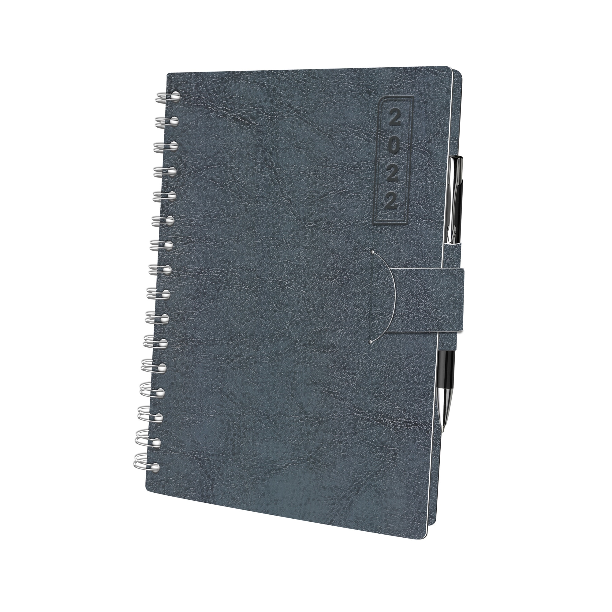 Agenda notes format A5 cu planner 2022 coperta flexibila gri cu clapa si pix