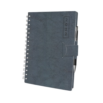 Agenda notes format A5 cu planner 2022 coperta flexibila gri cu clapa si pix Agenda notes format A5 cu planner 2022 coperta flexibila gri cu clapa si pix