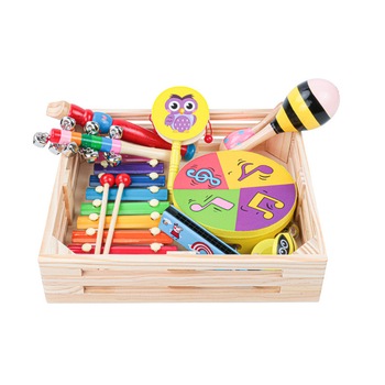 Set instrumente muzicale din lemn pentru copii, 9 piese, + 3 ani Set instrumente muzicale din lemn pentru copii, 9 piese, + 3 ani