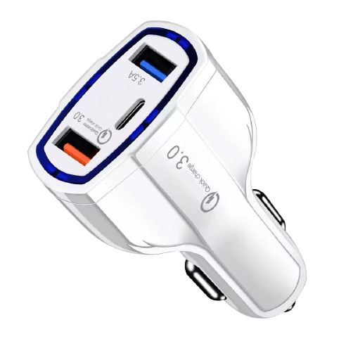 Incarcator auto OZ Triple, Quick Charge 3.0, 2 x USB, USB C, Alb