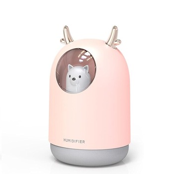 Difuzor de ulei esential, aromaterapie, purificator de aer, rezervor 300ML, cu iluminat, Ursulet, Rose Difuzor de ulei esential, aromaterapie, purificator de aer, rezervor 300ML, cu iluminat, Ursulet, Rose