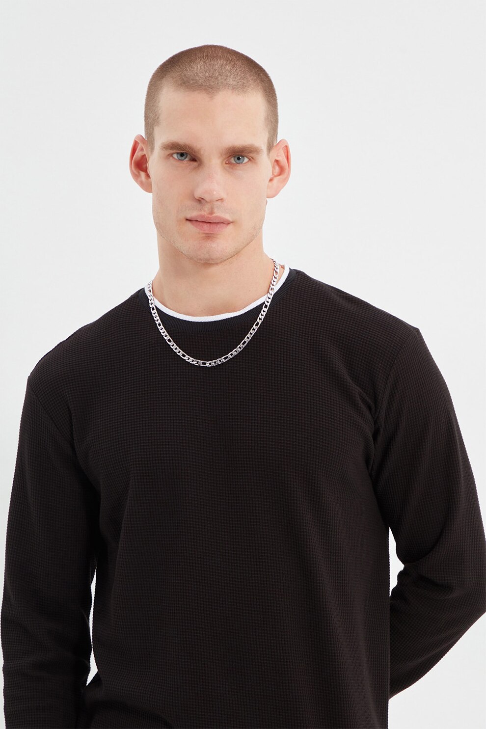 Trendyol, Bluza texturata cu detaliu contrastant, Negru, S