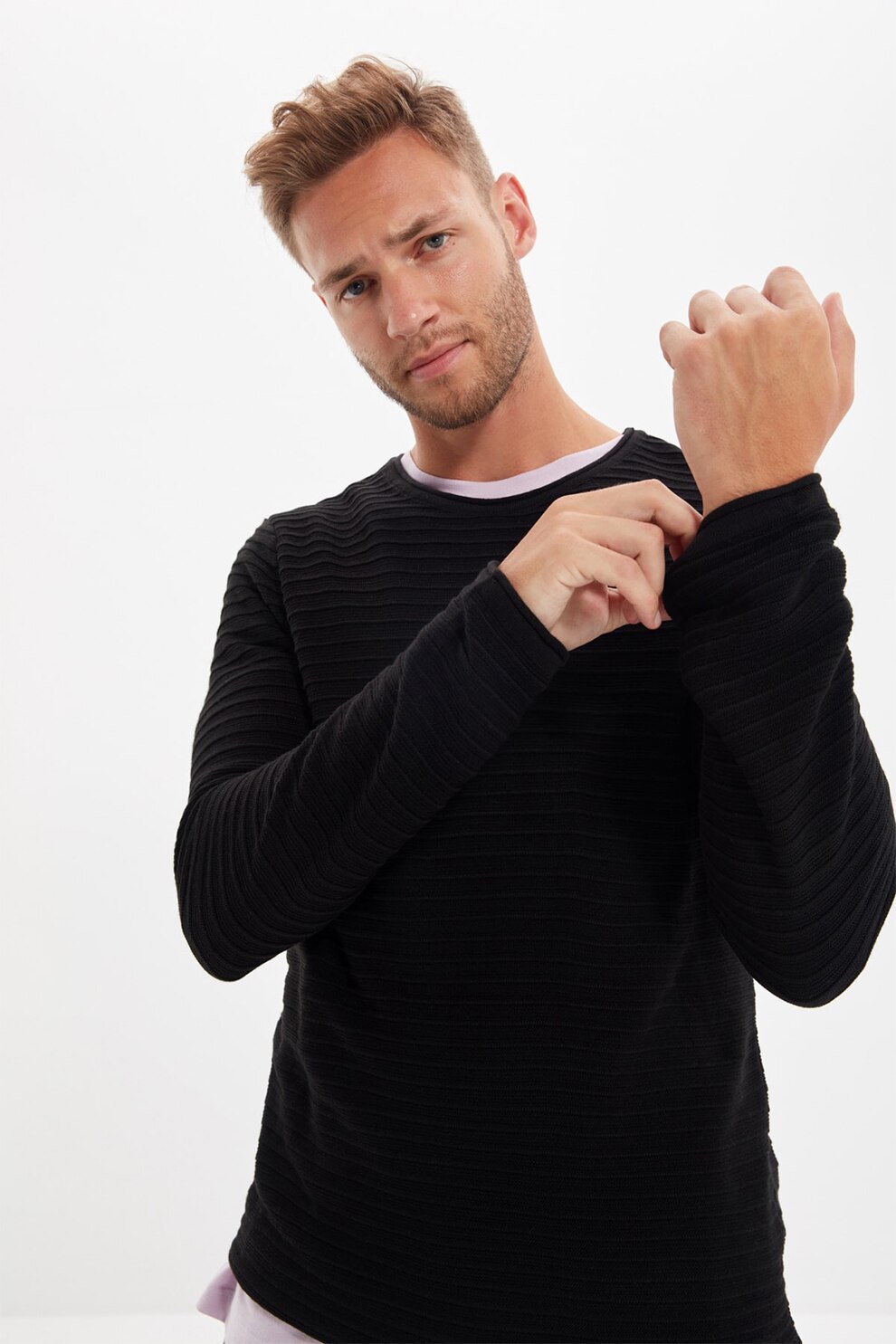 Trendyol, Pulover slim fit, Negru