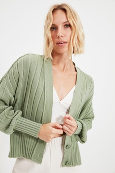 Trendyol, Cardigan cu nasturi si aspect striat, Verde menta Trendyol, Cardigan cu nasturi si aspect striat, Verde menta