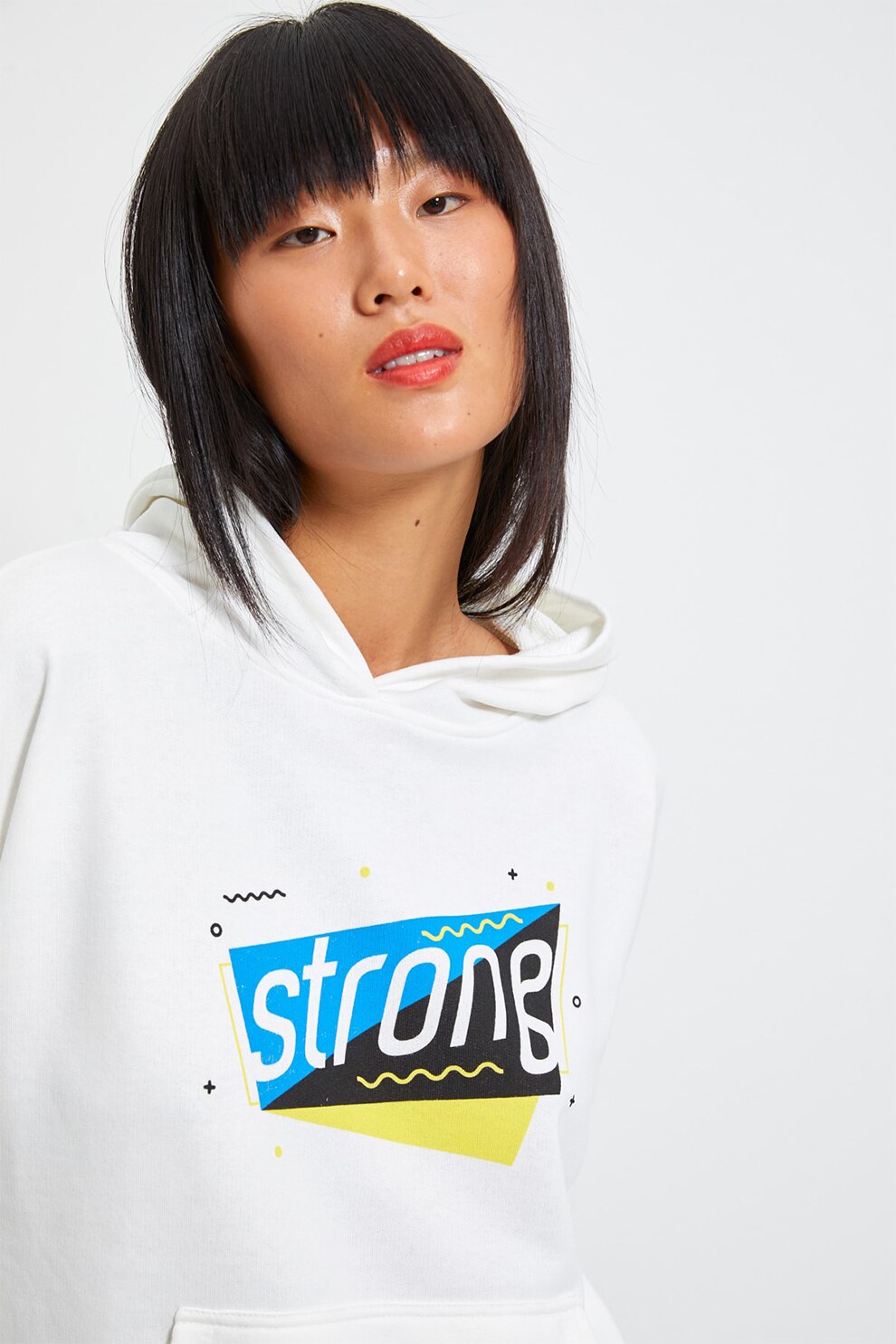 Trendyol, Hanorac supradimensionat cu imprimeu text, Alb