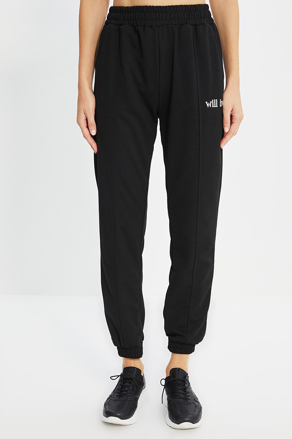 Trendyol, Pantaloni sport cu buzunare oblice si talie inalta, Negru