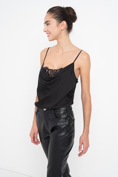 Yamamay, Body cu decolteu drapat si detaliu din dantela, Negru, M Yamamay, Body cu decolteu drapat si detaliu din dantela, Negru, M