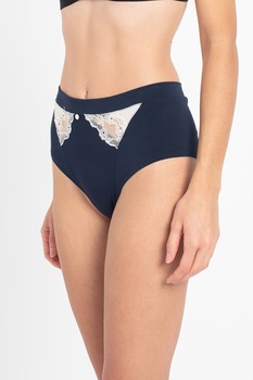 Yamamay, Chiloti cu talie inalta si detalii din dantela, Bleumarin/Crem Yamamay, Chiloti cu talie inalta si detalii din dantela, Bleumarin/Crem