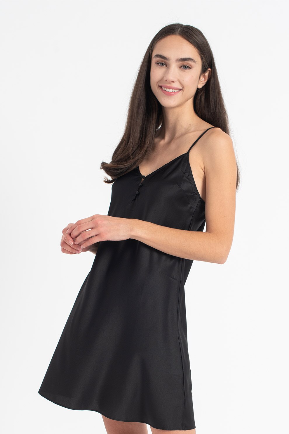 Yamamay, Camasa de noapte din satin cu bretele ajustabile, Negru