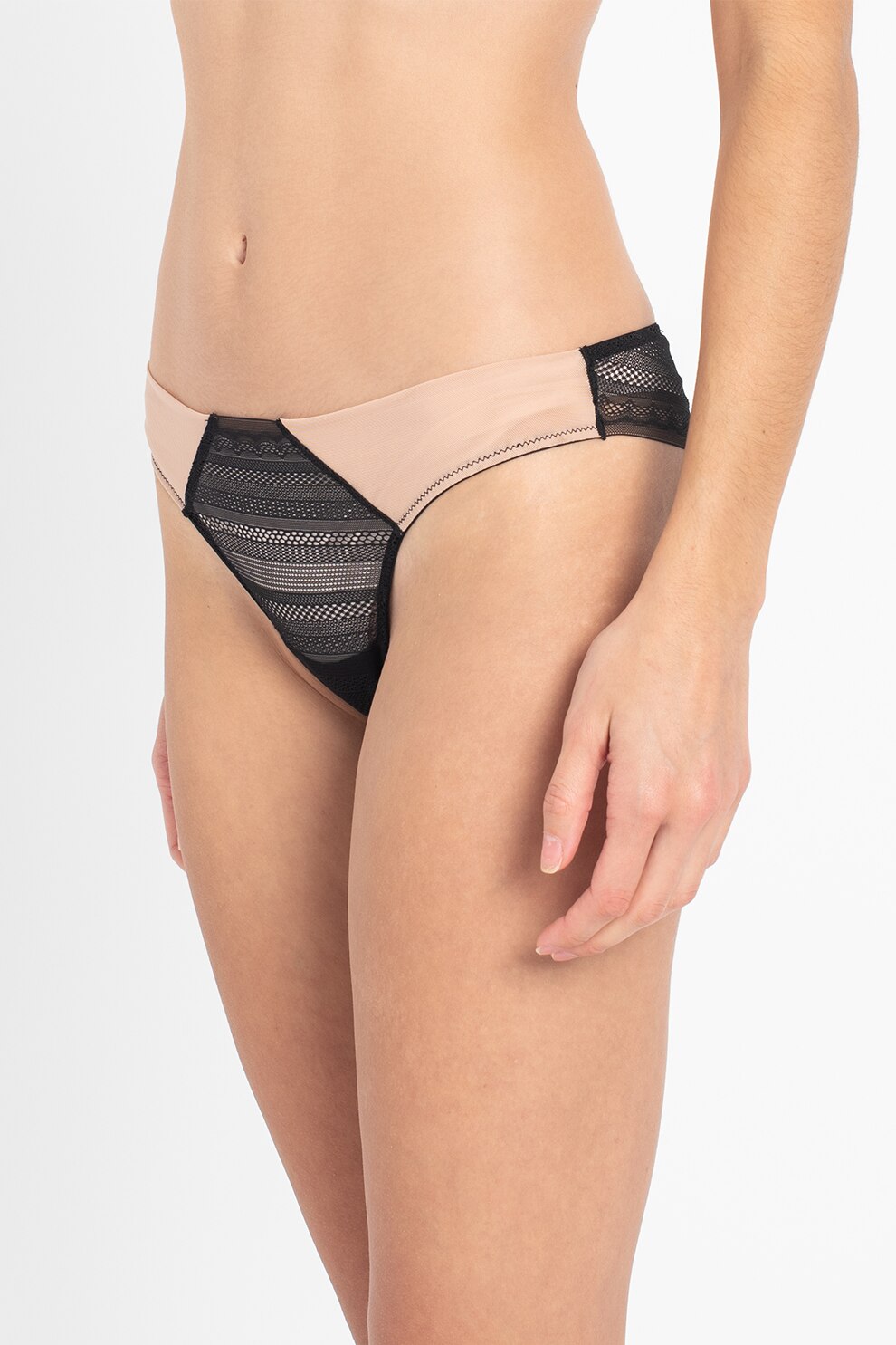 Yamamay, Chiloti brazilieni cu model colorblock, Negru/Bej