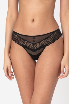 Yamamay, Chiloti brazilieni de dantela si plasa, Negru, L Yamamay, Chiloti brazilieni de dantela si plasa, Negru, L