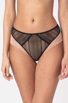 Yamamay, Chiloti cu talie inalta, in doua nuante, Maro taupe/Negru Yamamay, Chiloti cu talie inalta, in doua nuante, Maro taupe/Negru