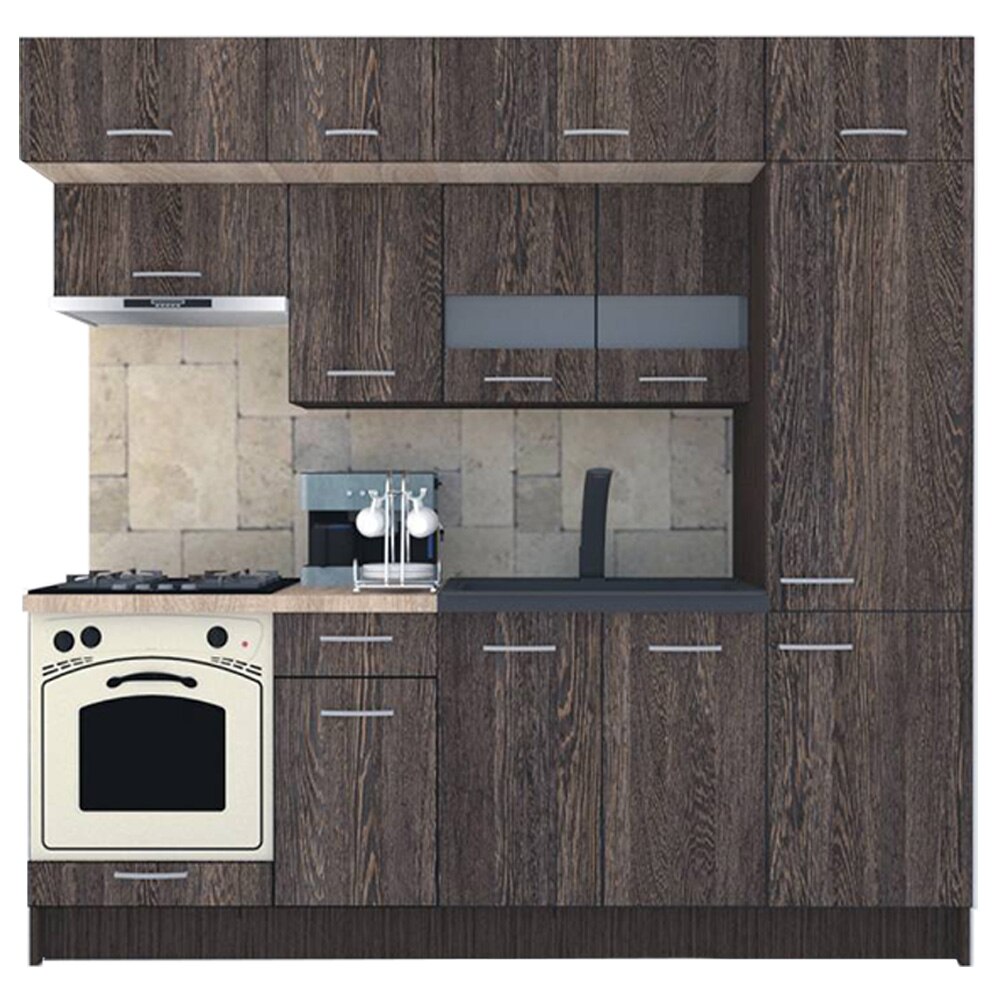 Set Bucatarie Genarom BIGMAR New 230 A, 230 x 225,5 x 60 cm, Wenge / Decor 7648