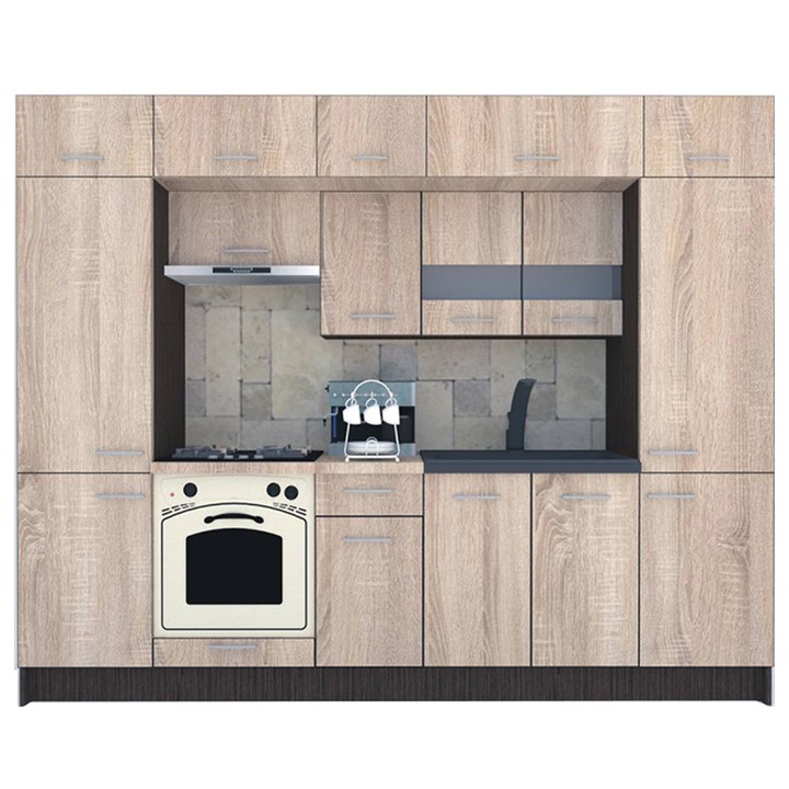 Set Bucatarie Genarom BIGMAR New 280, 280 x 225,5 x 60 cm, Wenge / Decor 3025