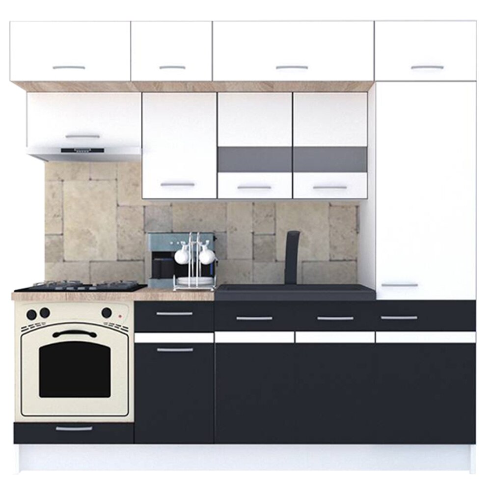Set Bucatarie Genarom BIGMAR New 230 A, 230 x 225,5 x 60 cm, Alb / Decor Gri