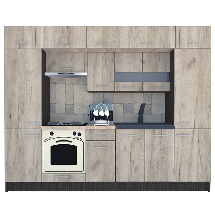 Set Bucatarie Genarom BIGMAR New 280, 280 x 225,5 x 60 cm, Wenge / Decor K002