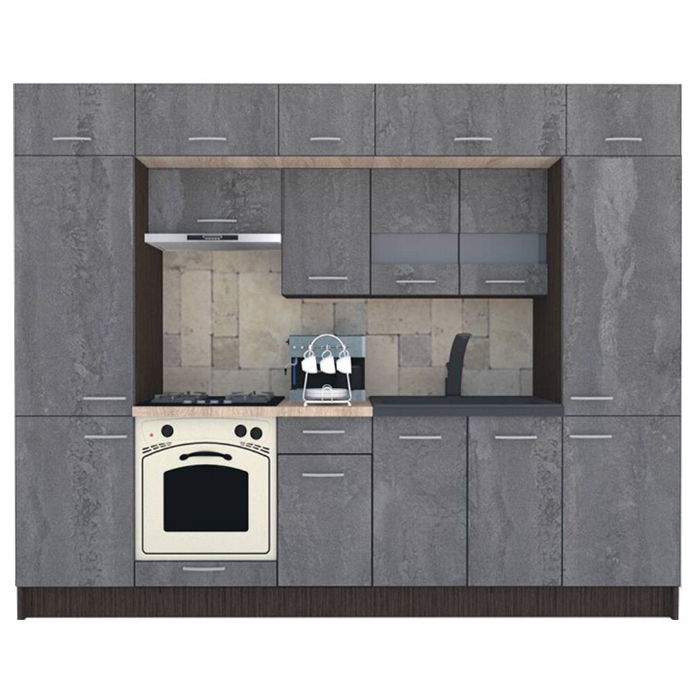 Set Bucatarie Genarom BIGMAR New 280, 280 x 225,5 x 60 cm, Wenge / Decor K352