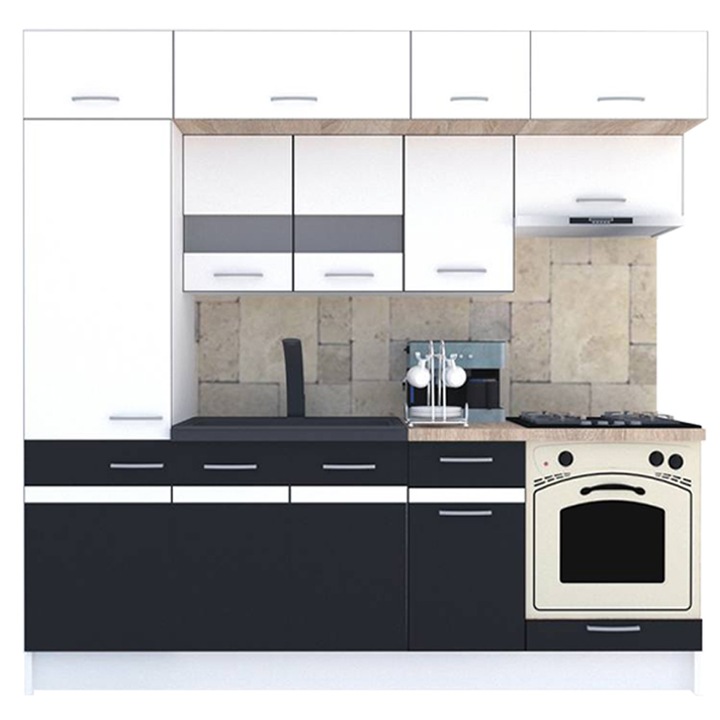 Set Bucatarie Genarom BIGMAR New 230 B, 230 x 225,5 x 60 cm, Alb / Decor Gri