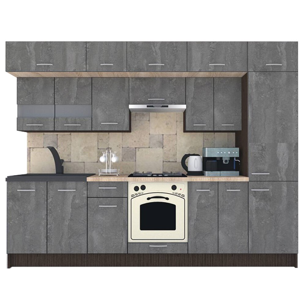 Set Bucatarie Genarom BIGMAR 290 4A1, 290 x 225,5 x 60 cm, Wenge / Decor K352