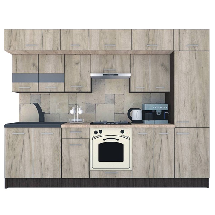 Set Bucatarie Genarom BIGMAR 290 4A1, 290 x 225,5 x 60 cm, Wenge / Decor K002