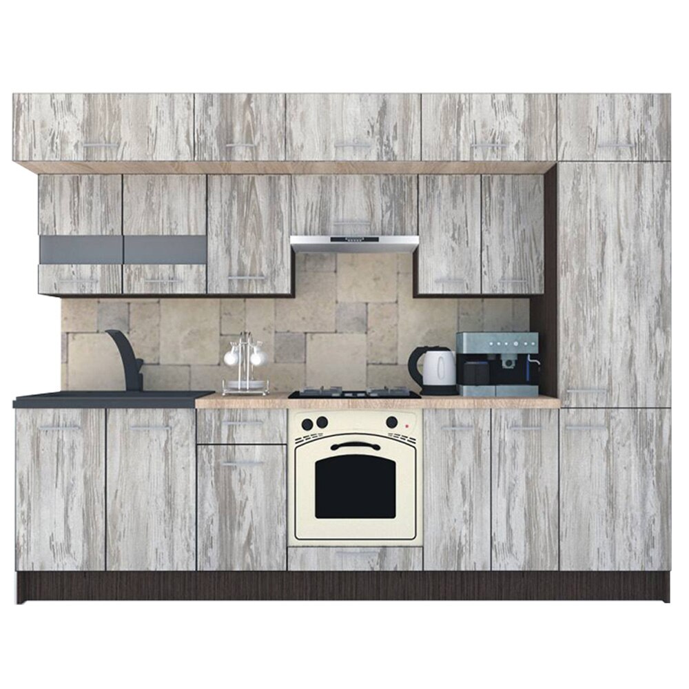 Set Bucatarie Genarom BIGMAR 290 4A1, 290 x 225,5 x 60 cm, Wenge / Decor K084