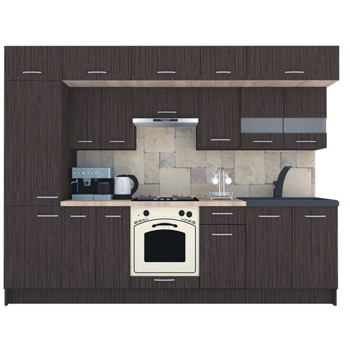 Set Bucatarie Genarom BIGMAR 290 4A2, 290 x 225,5 x 60 cm, Wenge / Decor 8548