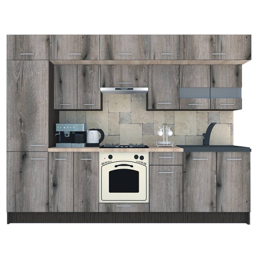Set Bucatarie Genarom BIGMAR 290 4A2, 290 x 225,5 x 60 cm, Wenge / Decor K366