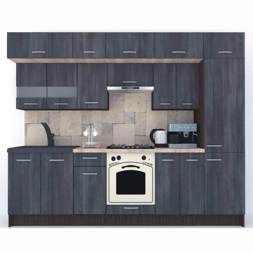 Set Bucatarie Genarom BIGMAR 290 4A1, 290 x 225,5 x 60 cm, Wenge / Decor 8509