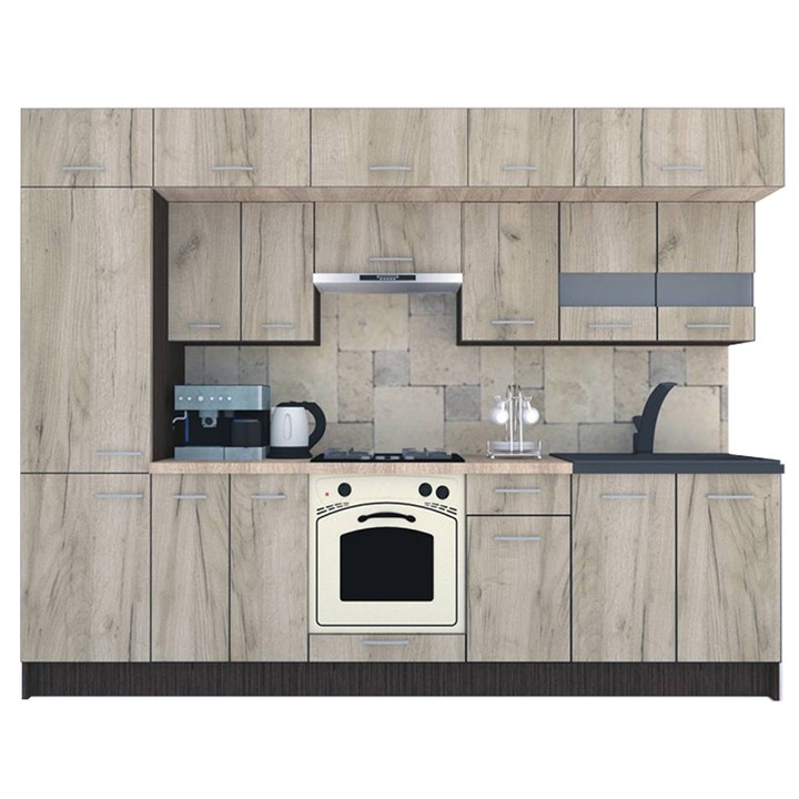 Set Bucatarie Genarom BIGMAR 290 4A2, 290 x 225,5 x 60 cm, Wenge / Decor K002