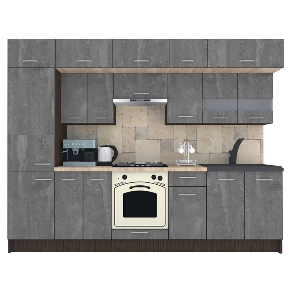 Set Bucatarie Genarom BIGMAR 290 4A2, 290 x 225,5 x 60 cm, Wenge / Decor K352