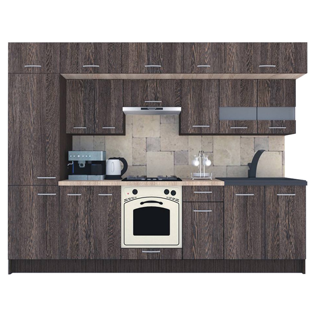 Set Bucatarie Genarom BIGMAR 290 4A2, 290 x 225,5 x 60 cm, Wenge / Decor 7648