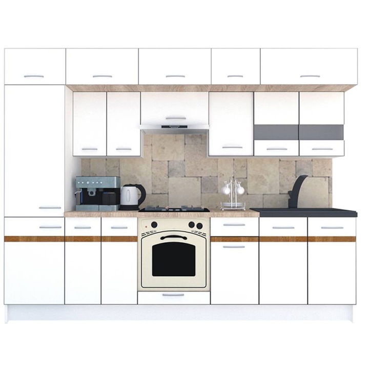 Set Bucatarie Genarom BIGMAR 290 4A2, 290 x 225,5 x 60 cm, Alb