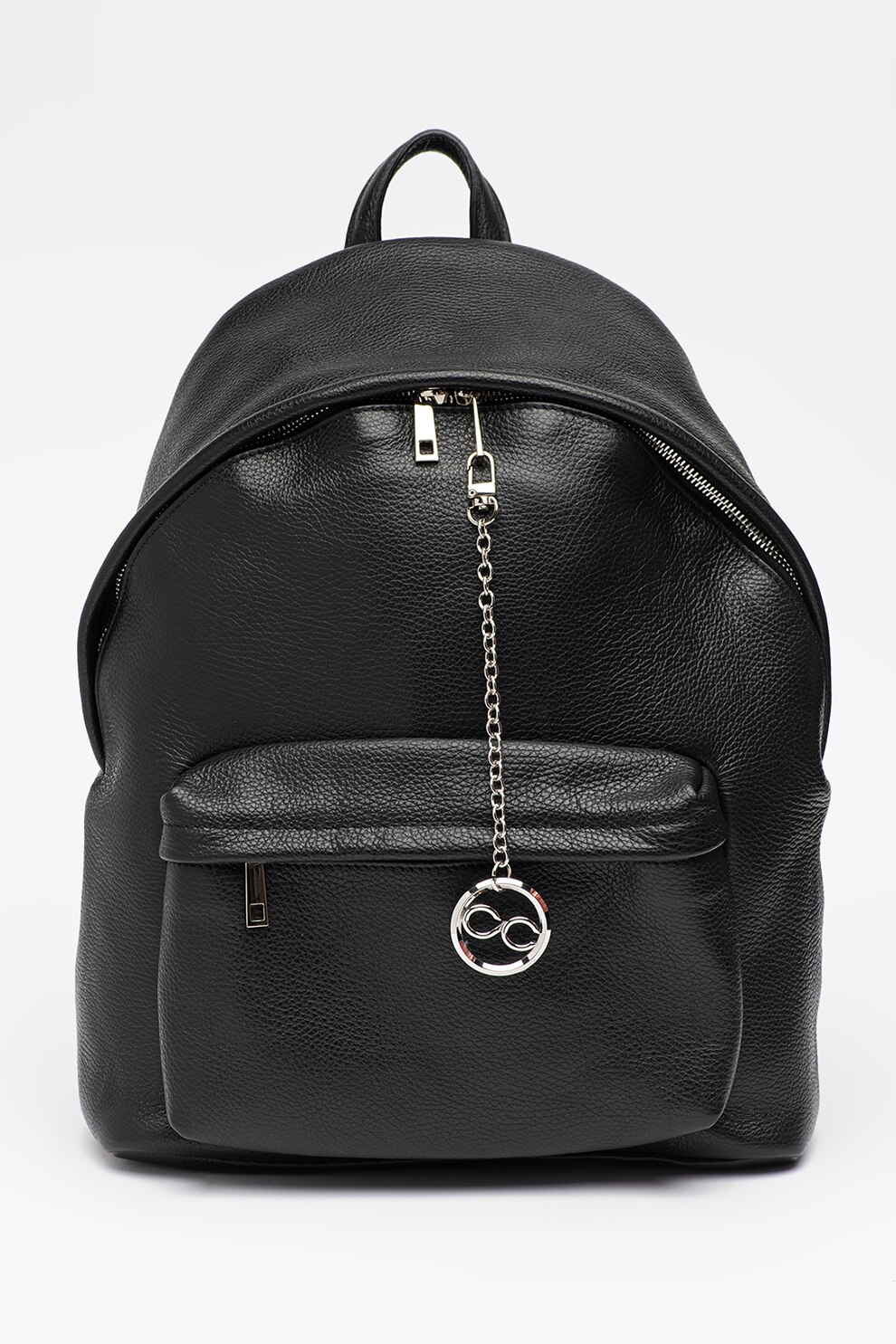 Chiara Canotti, Rucsac de piele cu buzunar frontal cu fermoar, Negru