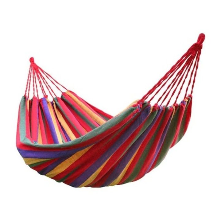 Hamac de o persoana, 80 x 200 cm, din bumbac dens, husa depozitare, maxim 120 kg, multicolor, Selling Depot ®