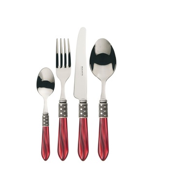 Set 24 tacamuri Casa Bugatti, Optical, design luxury, elegant, pentru 6 persoane, material premium, cutie de lux de prezentare, otel inoxidabil, maner perlat, inel argint roman, rosu Set 24 tacamuri Casa Bugatti, Optical, design luxury, elegant, pentru 6 persoane, material premium, cutie de lux de prezentare, otel inoxidabil, maner perlat, inel argint roman, rosu