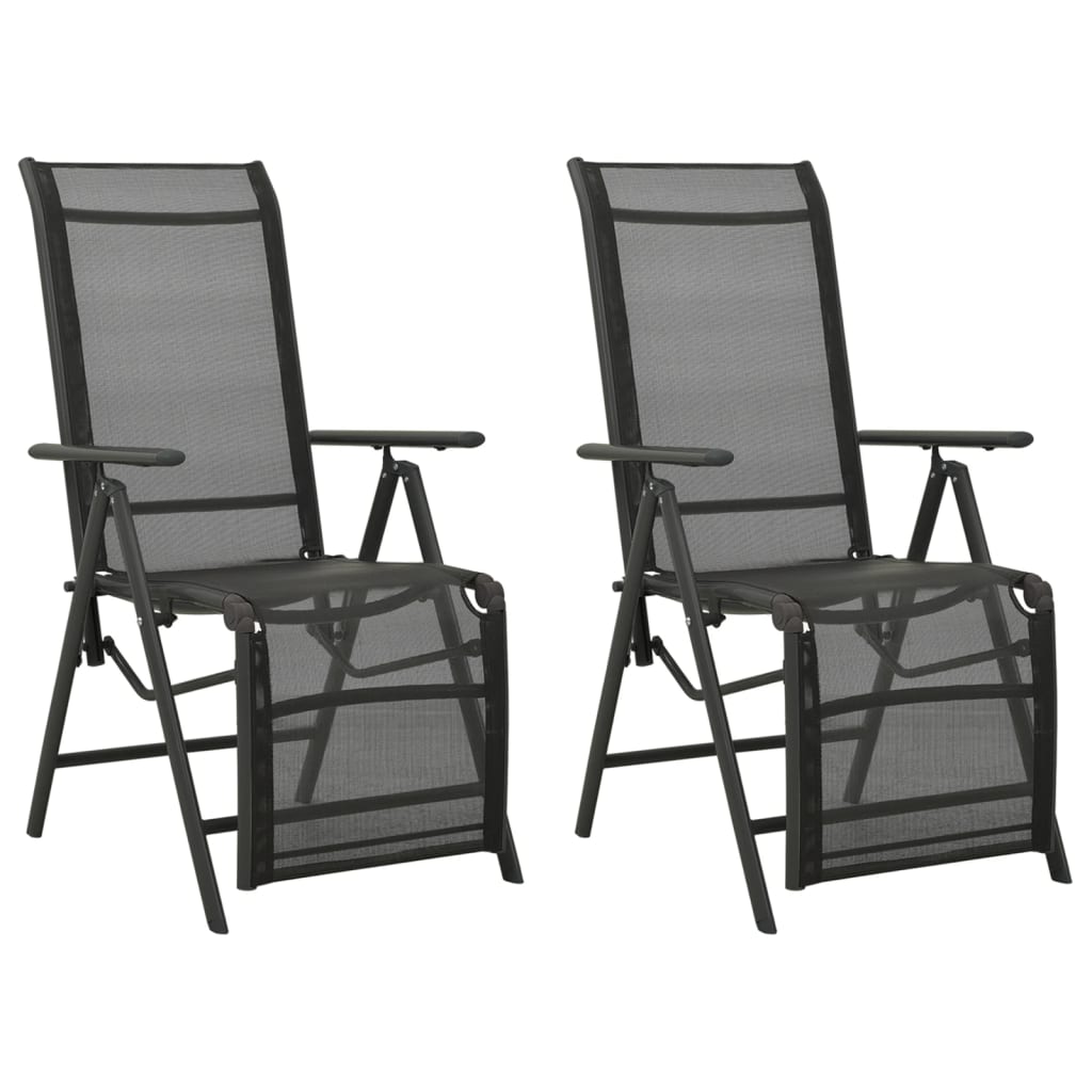 Set de 2 scaune de gradina rabatabile vidaXL, Aluminiu, 58.5 x 69 x 78-110 cm, Negru